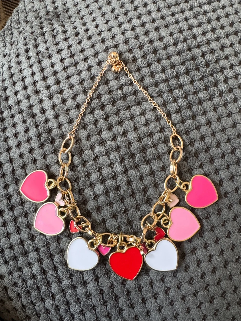 Gold-Tone Heart Charm bracelet in Pink, Red & White